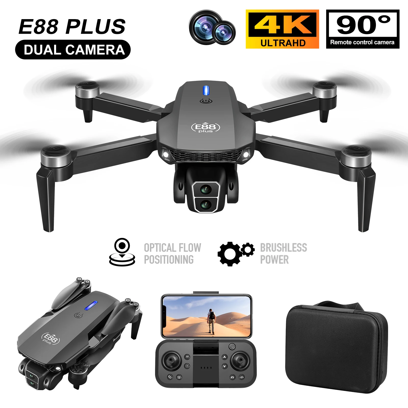 새로운 E88 Plus 쿼드콥터 드론: 90 °   전 - Drone Battery Case 리뷰 및 가격